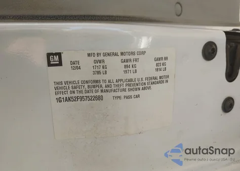 2005 Chevrolet Cobalt from USA, damaged, VIN 1G1AK52F957522680